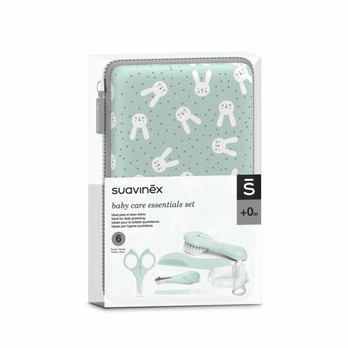 Suavinex Set de Manicura e Higiene para Bebé Recién Nacido desde 0 Meses, 7 Piezas con Tijeras Punta Redonda, Cortaúñas y Neceser Impermeable Verde 2