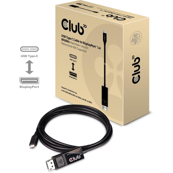 Club3D Cable USB 3.1 Tipo C a DisplayPort 1.4 8K60Hz UHD 1.8m Macho/Macho 1 Club3D Cable USB 3.1 Tipo C a DisplayPort 1.4 8K60Hz UHD 1.8m Macho/Macho 1