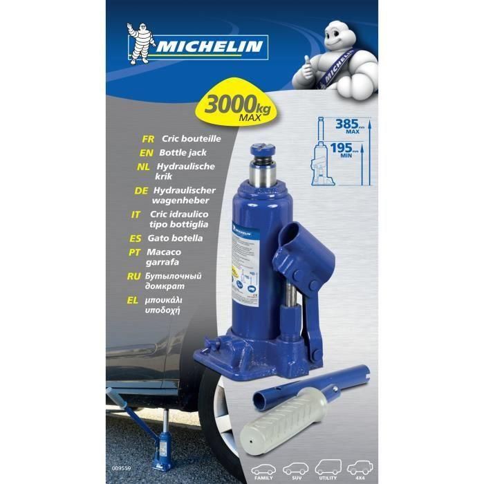 Michelin Botella Jack 3T Ultraplano - Gato Hidráulico de Elevación 195-385mm para Vehículos, Confort de Agarre y Suela de Goma 3 Michelin Botella Jack 3T Ultraplano - Gato Hidráulico de Elevación 195-385mm para Vehículos, Confort de Agarre y Suela de Goma 3