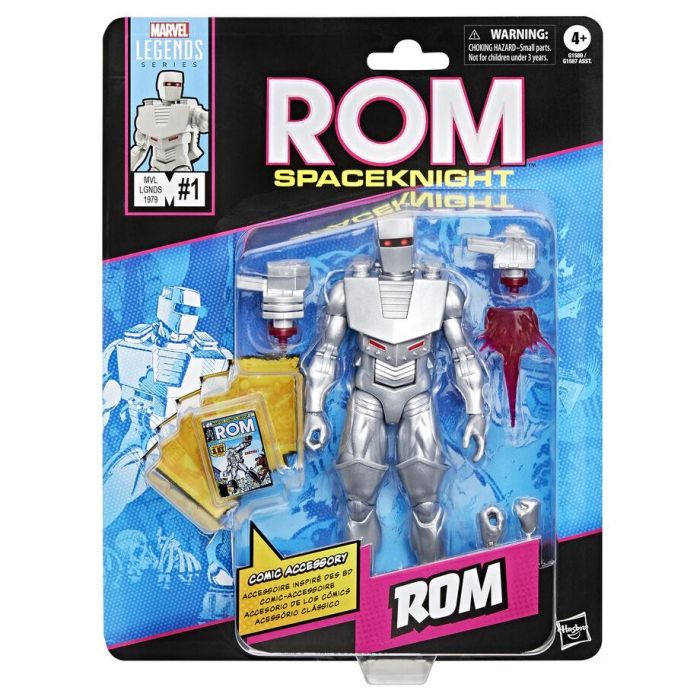 HASBRO Figura Rom Spaceknight Marvel Legends 15cm Articulada con 6 Accesorios: Libro, Manos Alternativas, Efectos, Neutralizador, Analizador