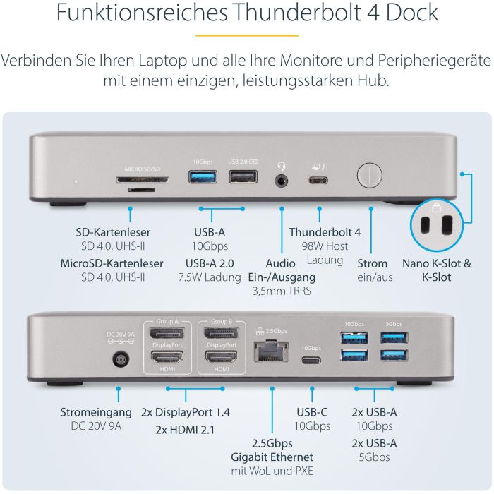 Funda para Teclado Startech 132UE-TB4USB4DOCK 14 Funda para Teclado Startech 132UE-TB4USB4DOCK 14