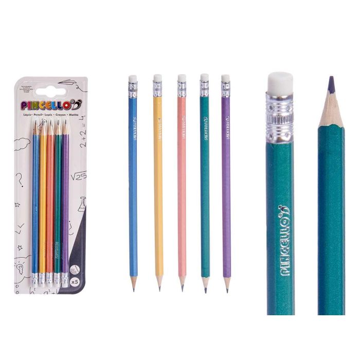 Set 5 Lápices Pasteles Pincello con Goma - Madera, Multicolor 8x24.5x0.5 cm (24 Unidades) Set 5 Lápices Pasteles Pincello con Goma - Madera, Multicolor 8x24.5x0.5 cm (24 Unidades)