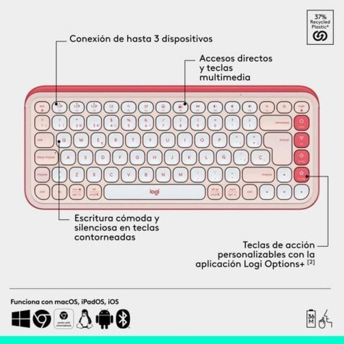 Teclado Logitech 920-013120 Rosa Qwerty Español QWERTY 4