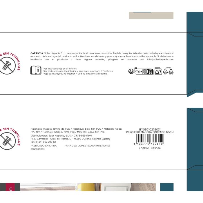 Perchero Madera Forrado 175Cm Confortime (10 Unidades) 5 Perchero Madera Forrado 175Cm Confortime (10 Unidades) 5