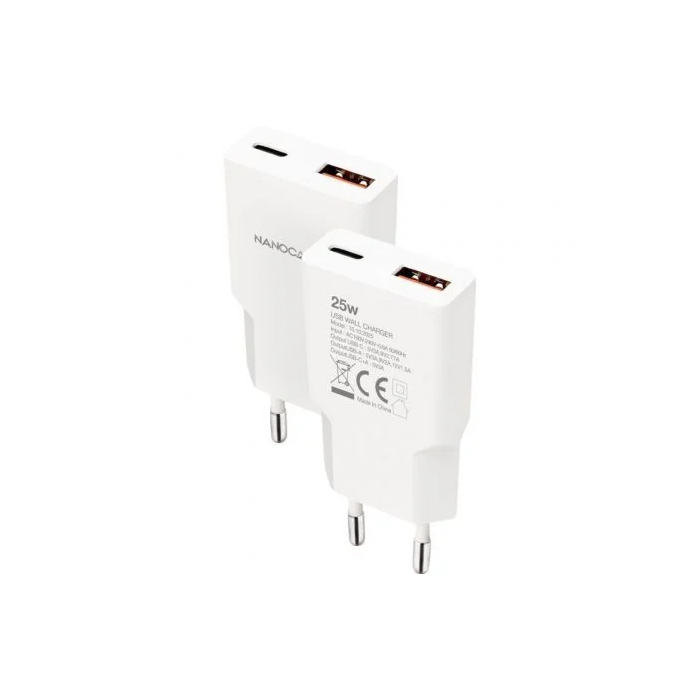 Nano Cable 10.10.2025 Cargador de Pared USB-C PD + USB-A QC 25W Blanco 1 Nano Cable 10.10.2025 Cargador de Pared USB-C PD + USB-A QC 25W Blanco 1