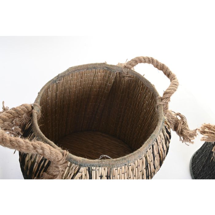 Cesta Colonial DKD Home Decor Negro Natural 44 x 48 x 44 cm Set de 3 2