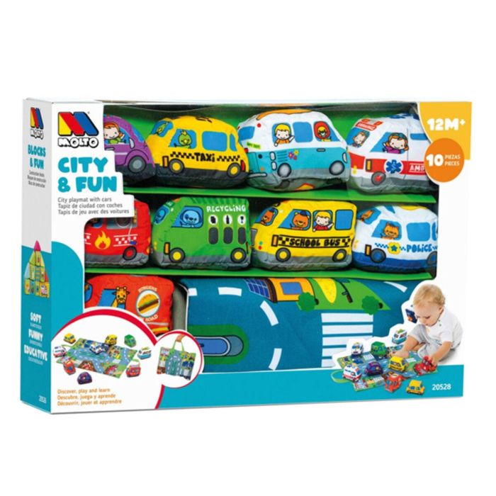 Tapiz blandito city and fun con 9 vehiculos de tela (se convierte en maleta) 4