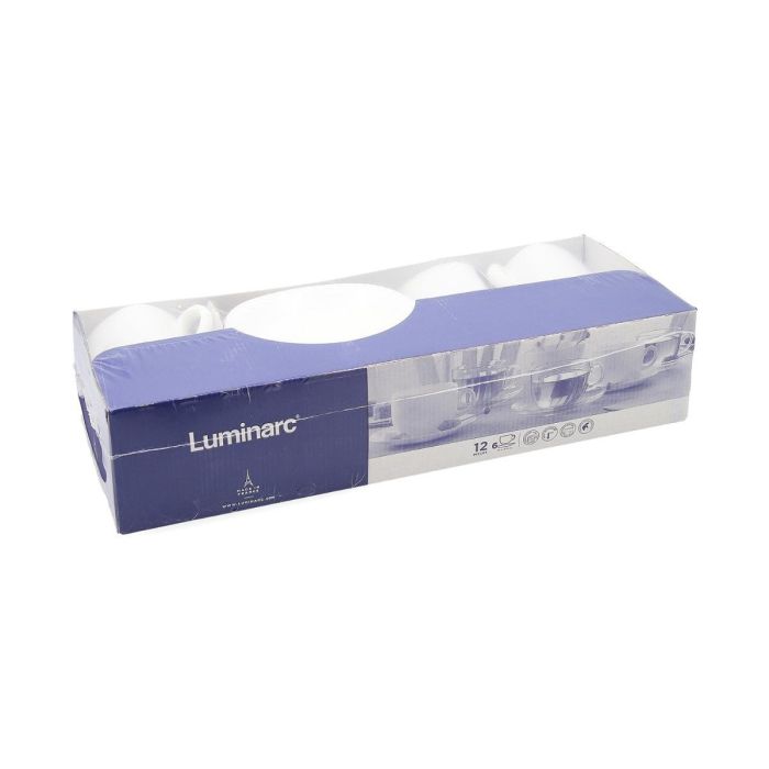 Luminarc Set 6 Tazas con Plato Carine Blanco de Vidrio Opal 22 cL - 12 Piezas, Templado, Apto Microondas y Lavavajillas 1