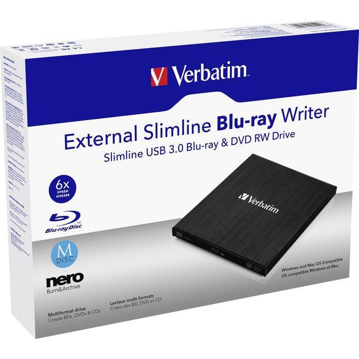 Verbatim Grabadora Externa Blu-ray USB 3.0 Slimline para Portátiles, Copias de Seguridad y Archivo de Datos con Software Nero 6