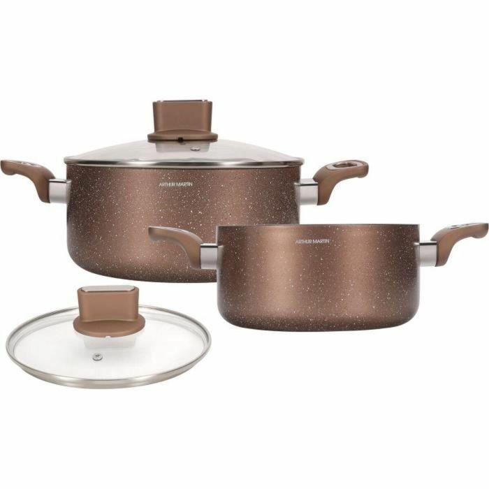 Arthur Martin AM9820 Juego de ollas de aluminio con tapas de vidrio de 20 y 24 cm, apto para inducción y todas las fuentes de calor Arthur Martin AM9820 Juego de ollas de aluminio con tapas de vidrio de 20 y 24 cm, apto para inducción y todas las fuentes de calor
