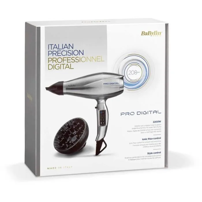Babyliss Secador de Pelo Pro Digital 6000E 2200W Motor EC Digital Iónico 208km/h 2