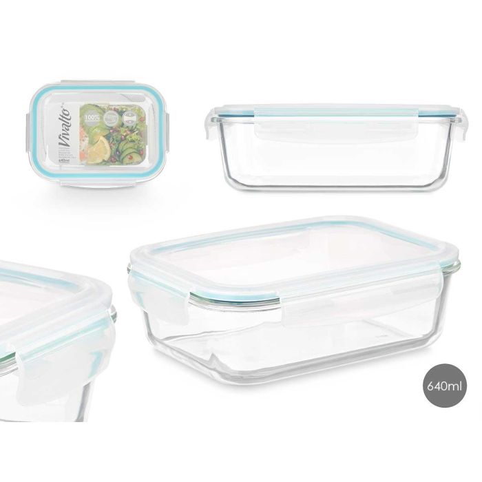 Fiambrera de Vidrio Borosilicato Hermética 640 ml Vivalto 17.7x6.5x13.2 cm (24 Unidades) Fiambrera de Vidrio Borosilicato Hermética 640 ml Vivalto 17.7x6.5x13.2 cm (24 Unidades)