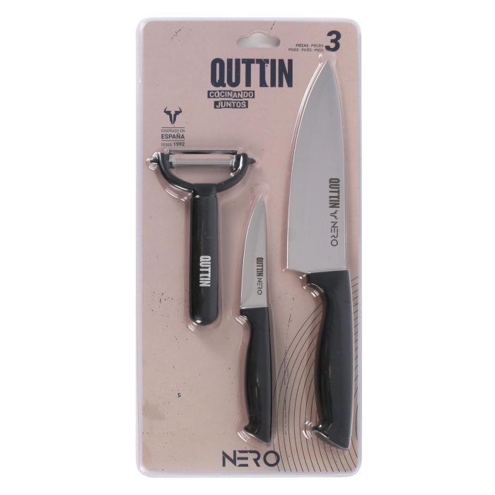 Set de 3 cuchillos chef Quttin Nero para pelar y peloscil (12 Cajas) 1 Set de 3 cuchillos chef Quttin Nero para pelar y peloscil (12 Cajas) 1