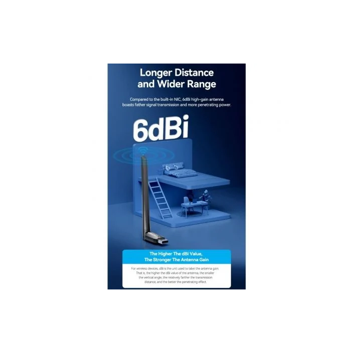 Vention Adaptador USB WiFi KDTB0 AC650Mbps Dual Band con Antena Negro 2