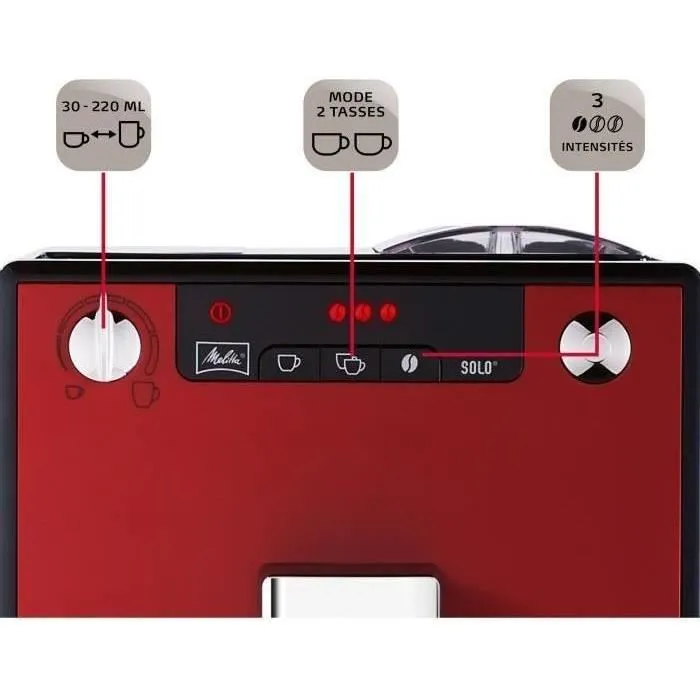 Melitta E950-104 Cafetera Espresso Automática con Molinillo Caffeo Solo, Roja, 15 Bares, Intensidad Regulable 3