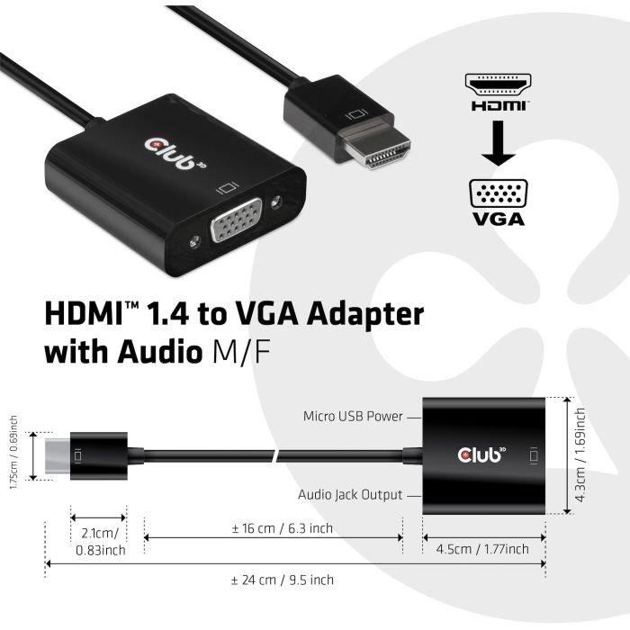 Club3D Adaptador HDMI 1.4 a VGA con Audio - St/Bu 2 Club3D Adaptador HDMI 1.4 a VGA con Audio - St/Bu 2