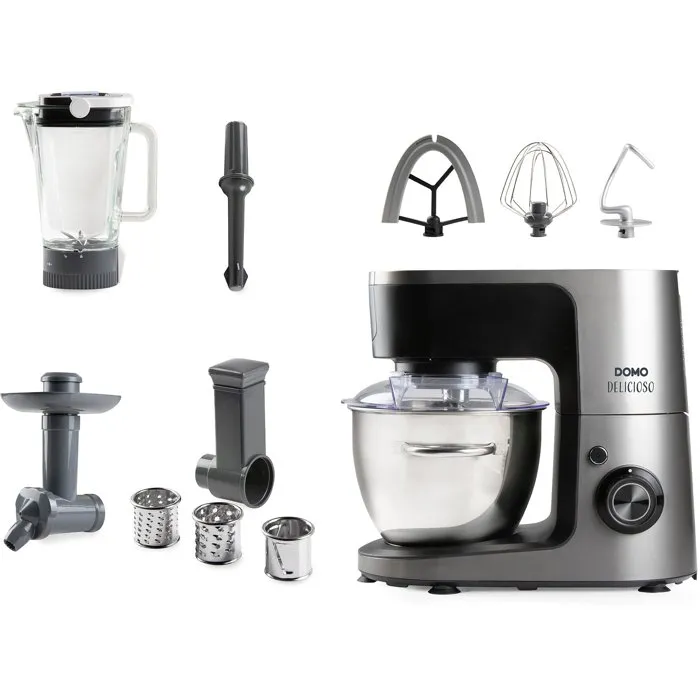 DOMO Batidora de Pie Multifunción 1200W 4,5L 8 Velocidades + Pulse Gris/Negro