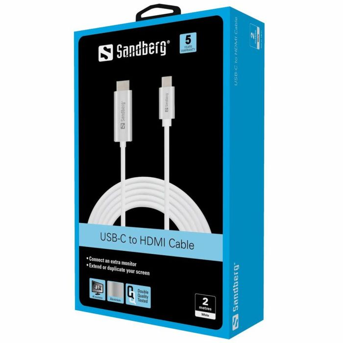 Adaptador USB-C a HDMI Sandberg 136-21 Plateado 2 m Adaptador USB-C a HDMI Sandberg 136-21 Plateado 2 m