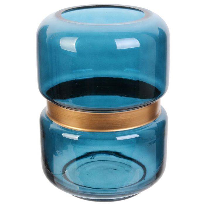 Home Deco Factory Jarron Azul-Dorado Decorativo Medidas d.15,5 cm; h.20,5 cm 2