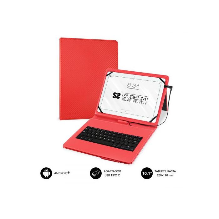 SUBBLIM Funda con Teclado Micro USB - USB C KEYTAB PRO USB 10,1" Red