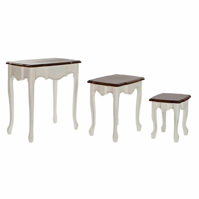 Mesita Auxiliar Tradicional DKD Home Decor Blanco Marron 40 x 66 x 60 cm Set de 3