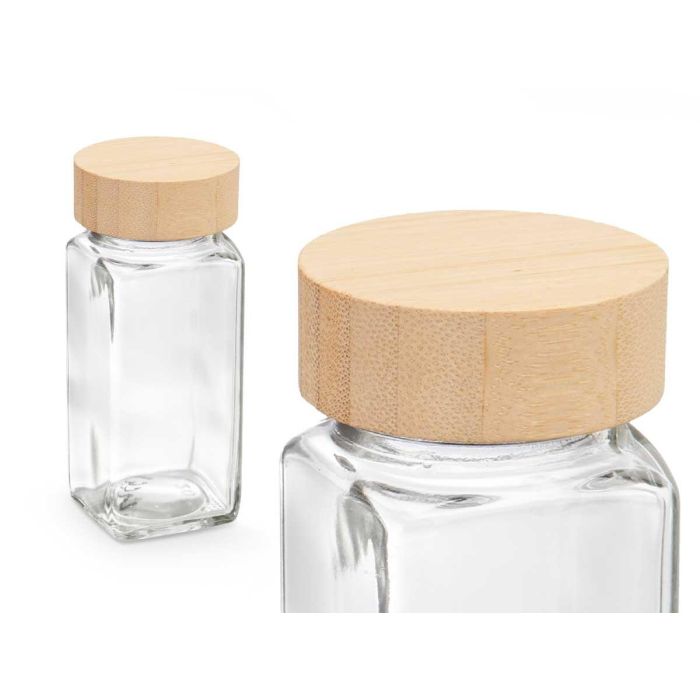 Especiero Kinvara con tapa de bambú, 4.7x11x4.7 cm, vidrio y plástico PP (48 Unidades) 1 Especiero Kinvara con tapa de bambú, 4.7x11x4.7 cm, vidrio y plástico PP (48 Unidades) 1