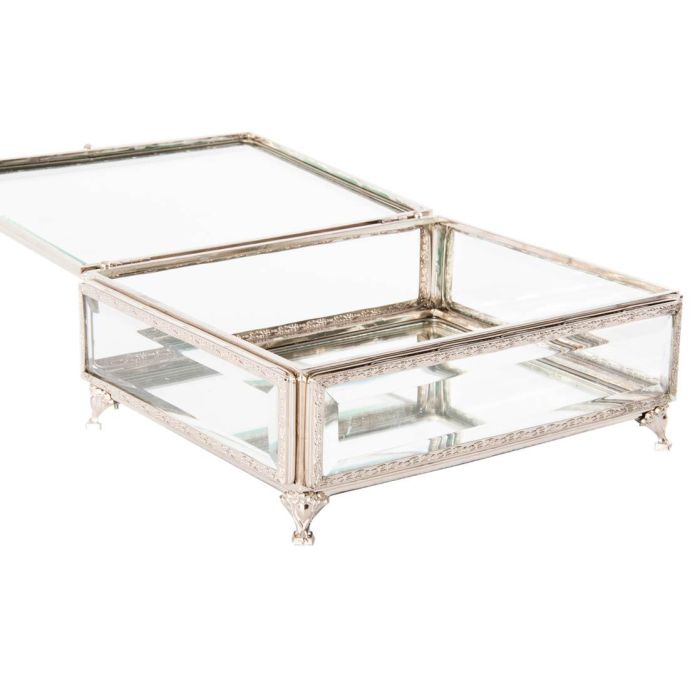 DKD Home Decor Joyero Tradicional de Cristal y Metal, Plateado Transparente, Acabado Brillante, 21 cm Largo x 10 cm Alto x 25 cm Ancho 1