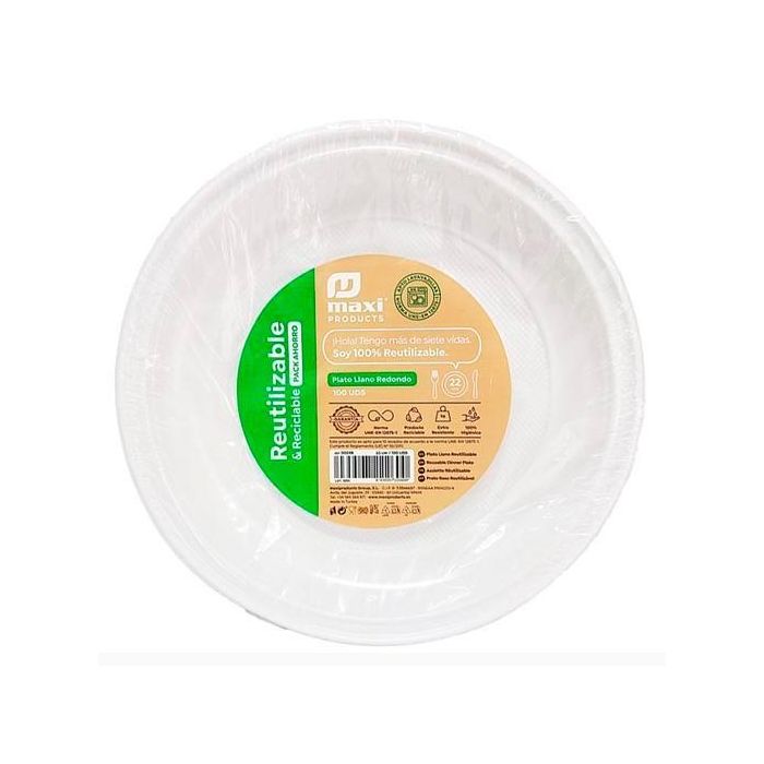 Plato Llano Redondo 17 cm Reutilizable Blanco -100U- Plato Llano Redondo 17 cm Reutilizable Blanco -100U-