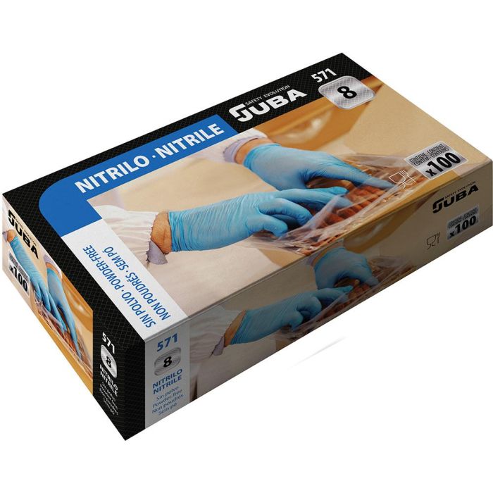 Juba Caja 100 guantes desechables de nitrilo sin polvo, talla M, color azul 1 Juba Caja 100 guantes desechables de nitrilo sin polvo, talla M, color azul 1