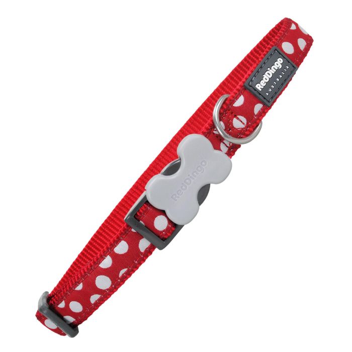 Red Dingo Collar Perro Ajustable Spots Blanco 25mm x 41-63cm Nylon Resistente Cómodo Hebilla Liberación Rápida Inoxidable