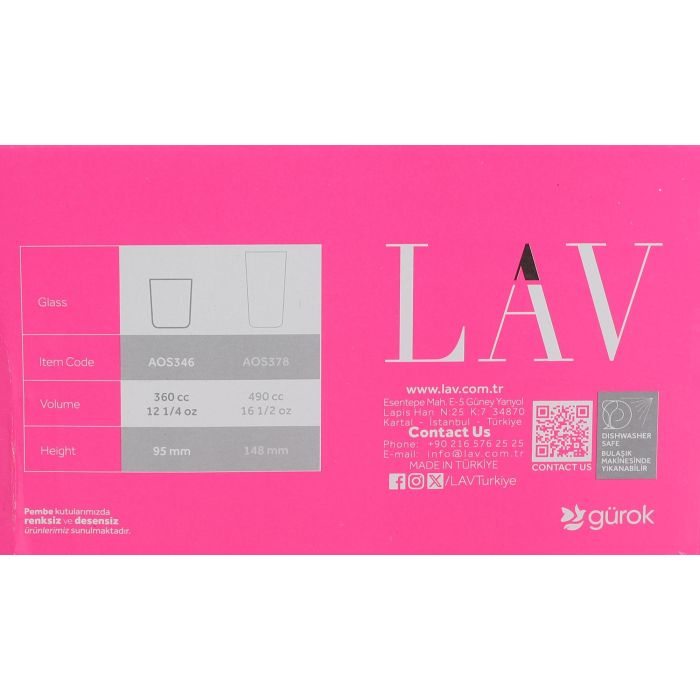 Lav Set 6 Vasos 360 cc Colección Assos (8 Cajas)