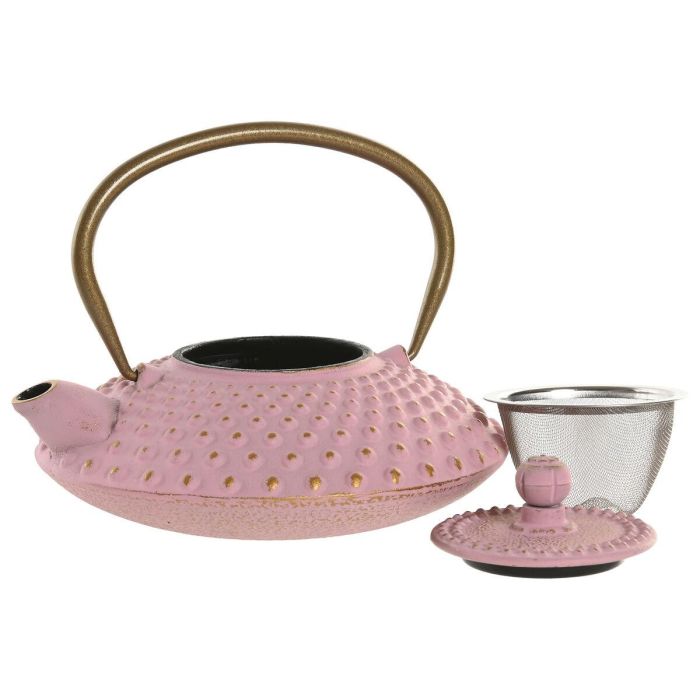 DKD Home Decor Tetera Oriental de Hierro Colado 500ml Blanca y Rosa 15.5 x 12.5 x 16 cm (2 Unidades) 2