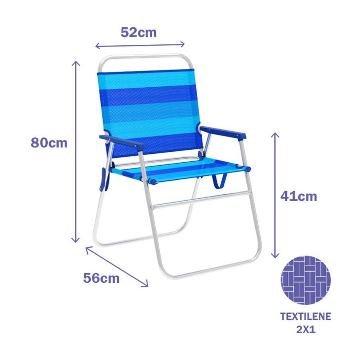 Marbueno Silla Plegable Aluminio con Cojin Rayas Azules Playa y Piscina 52X56X80 cm 10244 1 Marbueno Silla Plegable Aluminio con Cojin Rayas Azules Playa y Piscina 52X56X80 cm 10244 1