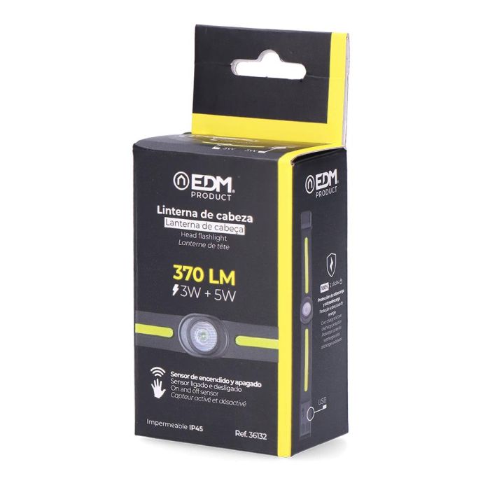 Edm Linterna de Cabeza LED Recargable 3W + 5W Frontal con Sensor de Distancia 4