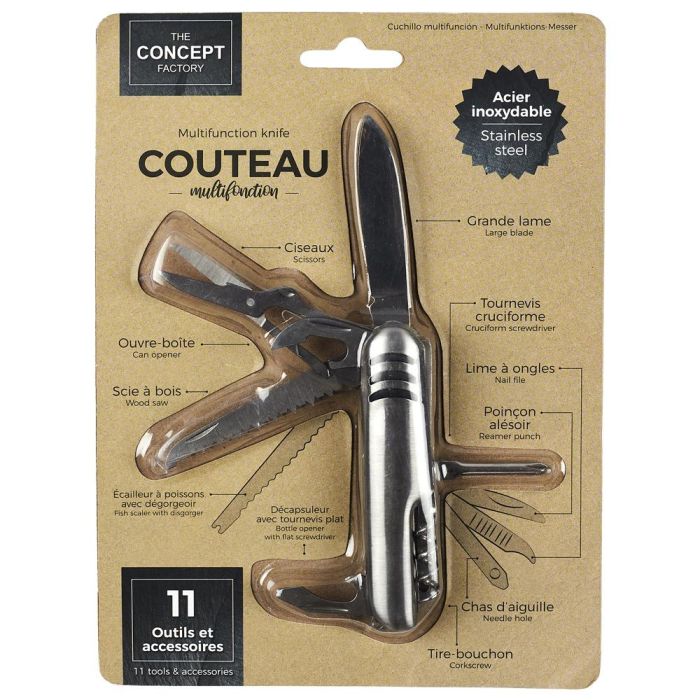 The Concept Factory Navaja Multifunción 11 En 1 de Acero Inoxidable con Tijeras, Cuchillo y 9 Herramientas Más 1