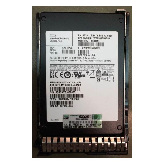 Hewlett Packard Enterprise SSD 3.84TB SFF SAS RI DS SC para servidores HP, sustituto original de alta compatibilidad