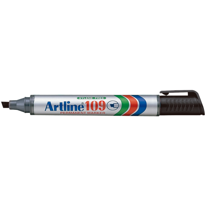 Artline Rotulador Permanente 109 Negro Punta Biselada Tinta Resistente Agua Luz Roce Secado Rápido Trazo 2-5mm 1