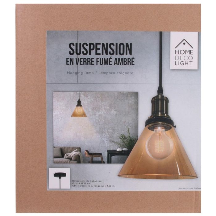 Home Deco Light Lámpara Colgante Cristal Ahumado Ámbar Luminaire Cónica Retro Contemporáneo Pantalla 18x13,5 cm Cable Negro 80 cm. 1 Home Deco Light Lámpara Colgante Cristal Ahumado Ámbar Luminaire Cónica Retro Contemporáneo Pantalla 18x13,5 cm Cable Negro 80 cm. 1