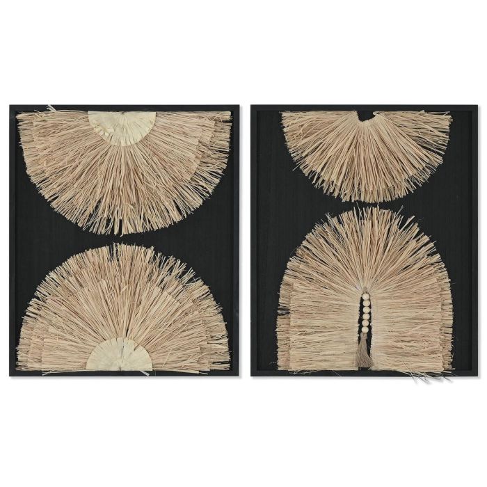 Cuadro Boho DKD Home Decor Negro Natural 3 x 60 x 50 cm (2 Unidades)