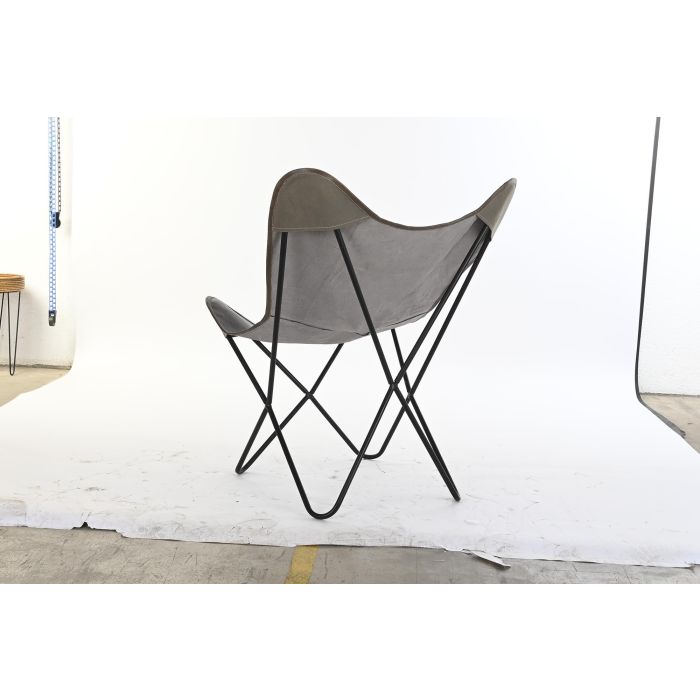DKD Home Decor Vintage 1993 Silla Vintage de Algodón y Piel Gris, Marrón y Negro 76x76x96 cm Altura Asiento 44 cm 5 DKD Home Decor Vintage 1993 Silla Vintage de Algodón y Piel Gris, Marrón y Negro 76x76x96 cm Altura Asiento 44 cm 5