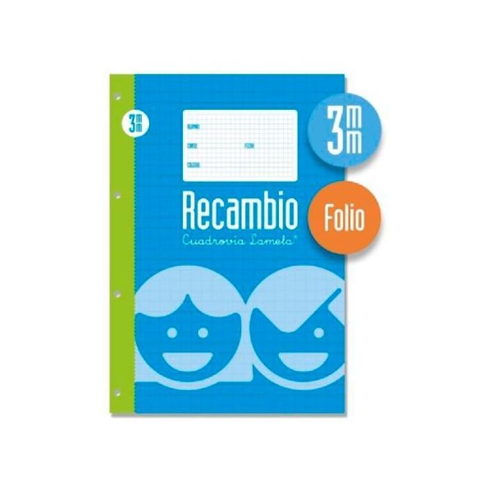 Lamela Recambio 100 Hojas Folio 70 gr Cuadrovía 3 mm con Margen y 4 Taladros Offset Blanco (5 Unidades) (5 Unidades)