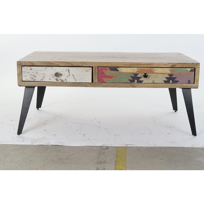 DKD Home Decor Mesa Centro Colonial con 2 Cajones de Madera de Mango y Metal Marrón y Negro 110x70x46 cm 4