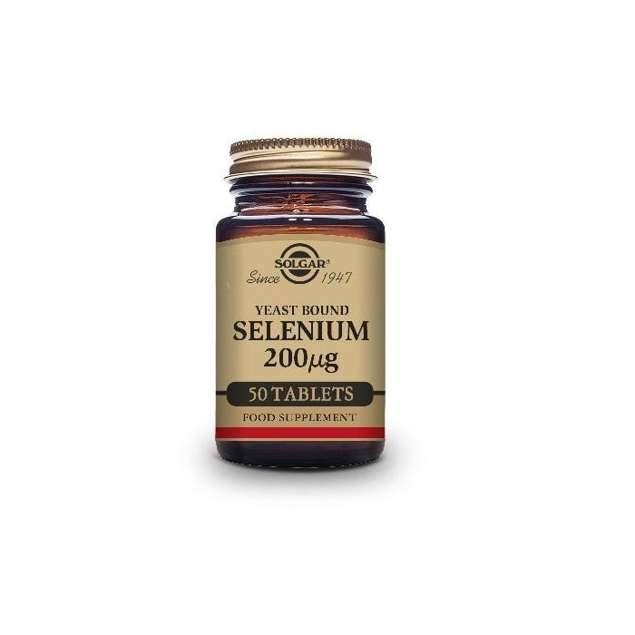 SOLGAR Selenio en Levadura 200 mcg, Antioxidante e Inmunoestimulante, 50 Comprimidos Aptos para Veganos