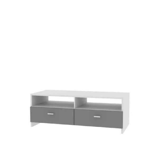 FINLANDEK Mueble TV HELPPO Contemporáneo Tablero de Partículas Gris y Blanco con 2 Solapas y 2 Huecos - 95 cm Ancho 2 FINLANDEK Mueble TV HELPPO Contemporáneo Tablero de Partículas Gris y Blanco con 2 Solapas y 2 Huecos - 95 cm Ancho 2