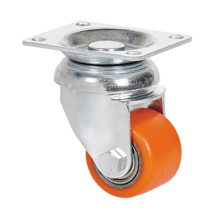 Rueda giratoria con placa, rodamiento de bolas, color naranja, carga máx. 100 kg, ø 3,5 cm Rueda giratoria con placa, rodamiento de bolas, color naranja, carga máx. 100 kg, ø 3,5 cm