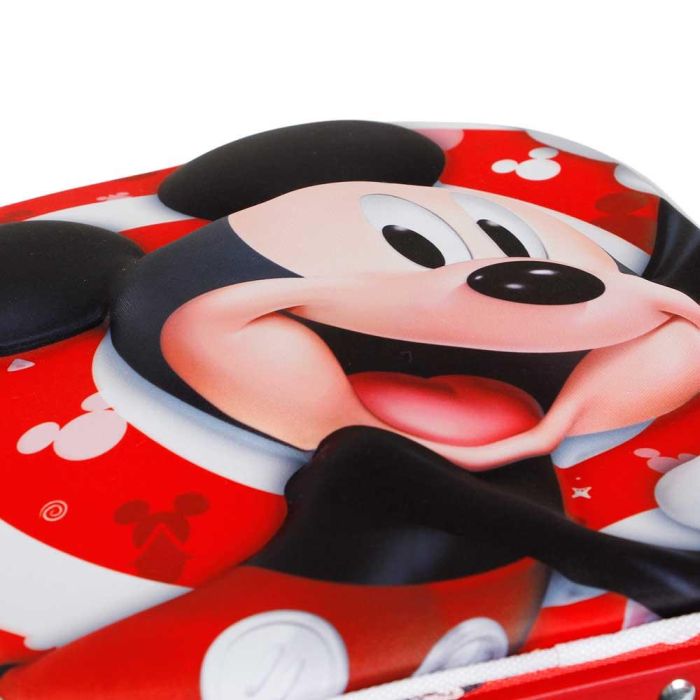 Disney Mickey Mouse Mochila 3D con Ruedas Pequeña Twirl Rojo - Infantil con relieve frontal y bolsillos laterales 4