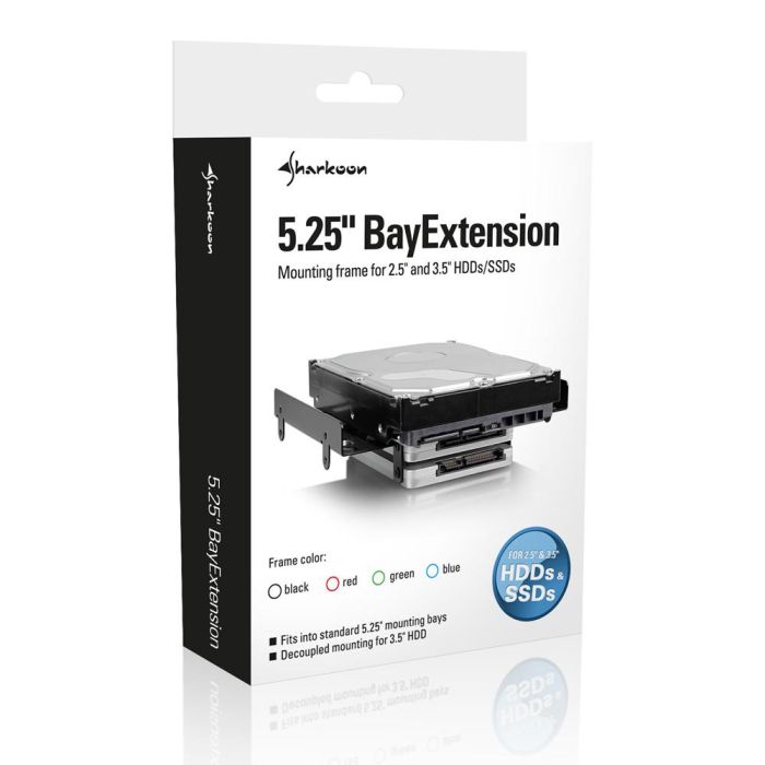 Sharkoon BayExtension Adaptador para 4x 2.5" HDDs/SSDs o 1x 3.5" + 2x 2.5" SSD/HDD para Bahía 5.25" PC Negro 5