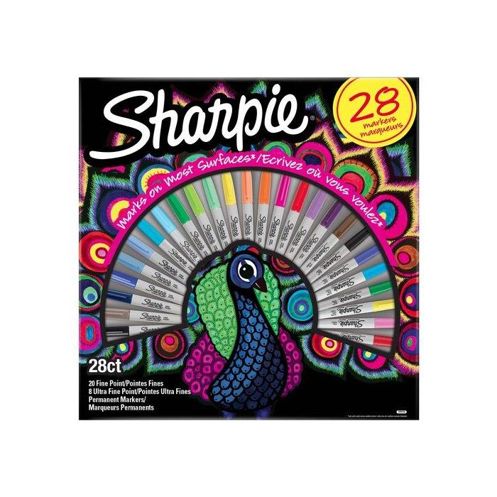 Rotulador Permanente Sharpie Fine&Ultra Fine Big Pack Pavo Real Caja Regalo De 28 20X Fine Surtido 8X Ultra Fine Surtido