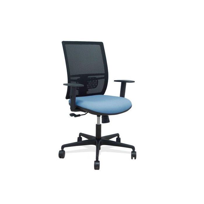 Silla Piqueras Y Crespo Yunquera Brazos Regulable Ergonomica Mecanismo Sincro Respaldo Malla Negra Asiento Tapizado Bali Azul Cielo