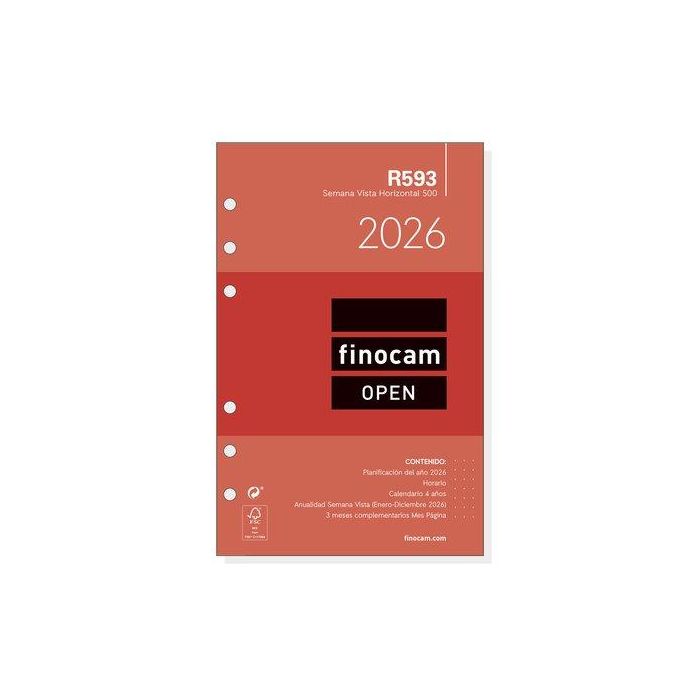 Finocam R593 500 Recambio Anual Agenda de Anillas Open 117x181 mm Semana a la Vista (SVH) 2026